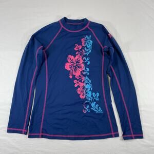 ASSH Atlantis Submarines Rash Guard Blue Hibiscus Sun Protection Shirt Women M